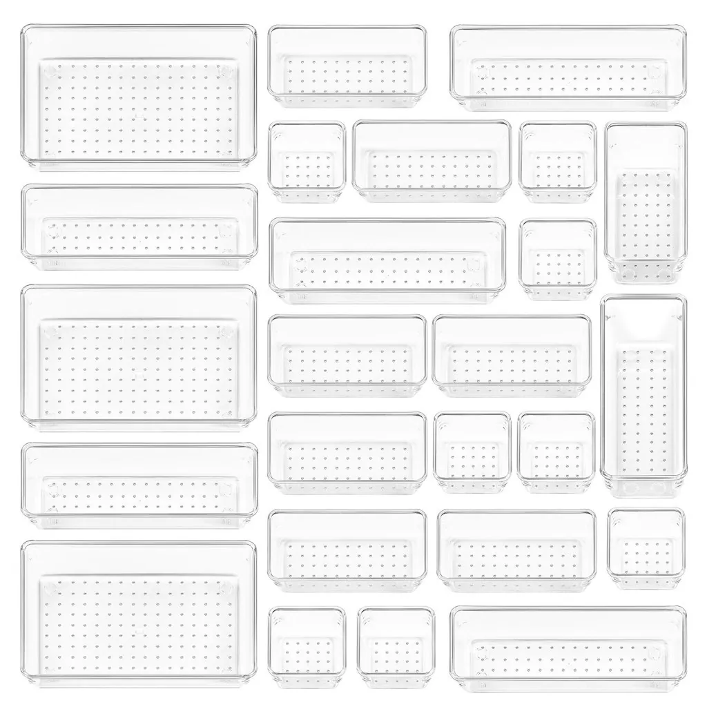 Vtopmart 25-Piece Clear Plastic Drawer Organizer Set