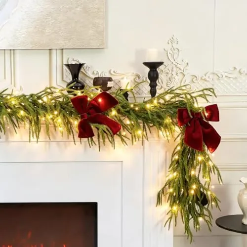 9' Pre-Lit Real Touch Norfolk Christmas Garland