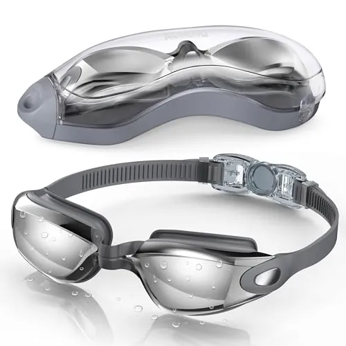 Aegend Adult & Youth Swim Goggles w/ Anti-Fog UV-Protective Lenses, Quick-Release Clasp & Case