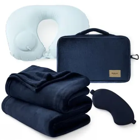 4-Piece Bedsure Travel Blanket Set w/ Inflatable Neck Pillow