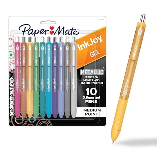 Paper Mate InkJoy Gel Pens, Metallic, Retractable, Medium Point (0.8mm) 10-Count