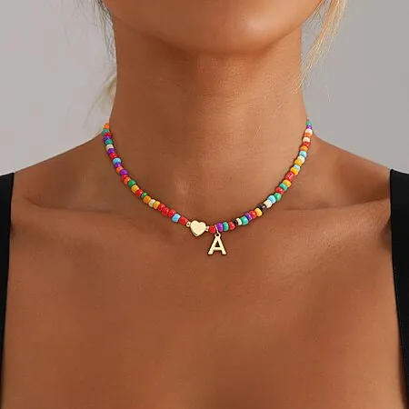 Eaciy Brass Letter Pendant Necklace (Gold/Turquoise)