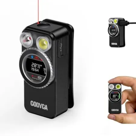 Godyga EDC Clip-On Flashlight with Laser Distance Meter