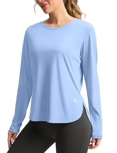 Women's Sun Shirts UPF 50+ Long Sleeve UV Protection Shirt Lightweight Quick Dry Workout Hiking Tops (Haze Blue, S)