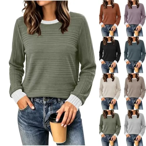 Color Block Long Sleeve Tops