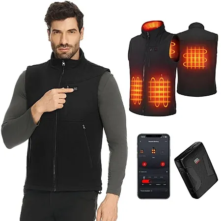 Kemimoto Windproof Heated Vest w/ App Control & 10000mAh Battery