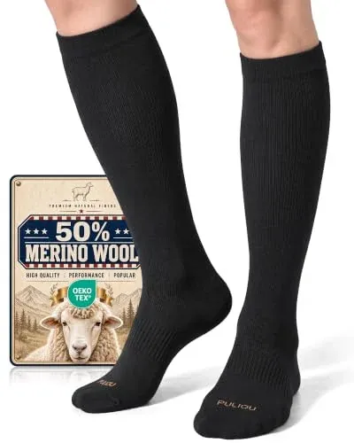 PULIOU 15-20 mmHg Merino Wool Compression Socks