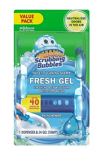 Scrubbing Bubbles Fresh Gel Toilet Bowl Cleaning Stamps Rainshower 24-Count