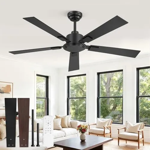 ZMISHIBO 52 Inch Ceiling Fan no Light, Black, High 3713 CFM Strong Airflow