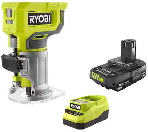 Ryobi ONE+ 18V Cordless Compact Fixed Base Router with 2.0 Ah Battery and Charger Kit