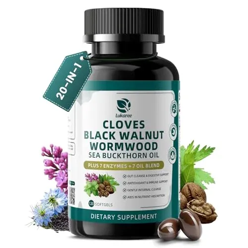 Lukaree Wormwood Black Walnut Clove Cleanse Softgels, 120 Count