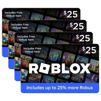 Four Roblox $25 Gift Cards w/ Exclusive Virtual Item