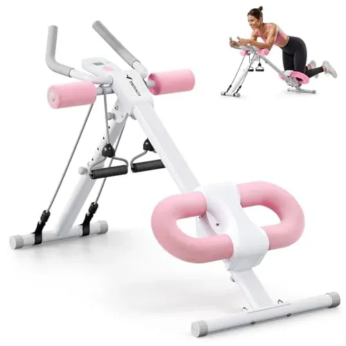 MERACH Single Track Adjustable Ab Trainer Machine (White/Pink)