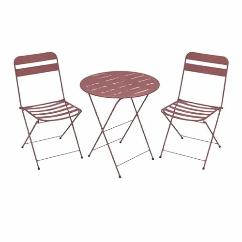 Alpine Corporation 3-Piece Red Metal Folding Bistro Set