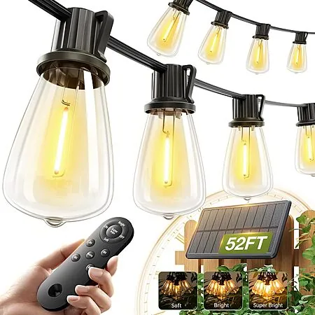 52' addlon Waterproof Solar String Lights w/ Remote