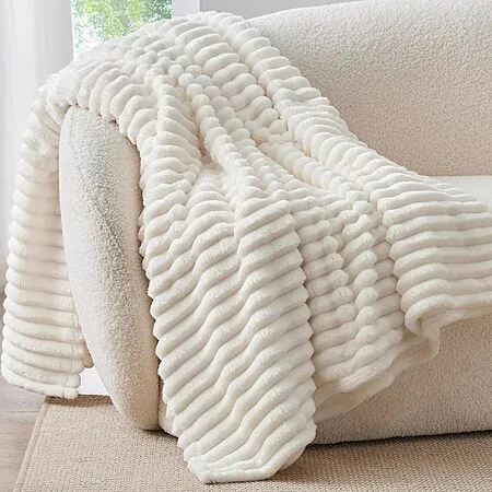 50" x 60" BEDELITE 3D Stripes Fleece Throw Blanket (Cream White)