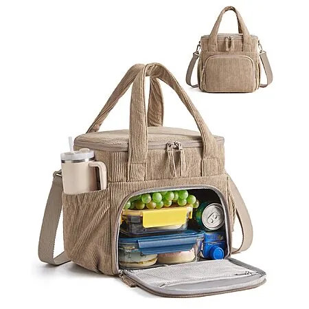 14L BAGSMART Corduroy Double Deck Insulated Lunch Box (Warm Brown)
