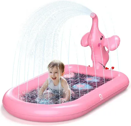 3-in-1 Inflatable Qpau Elephant Sprinkler Pool & Water Play Mat