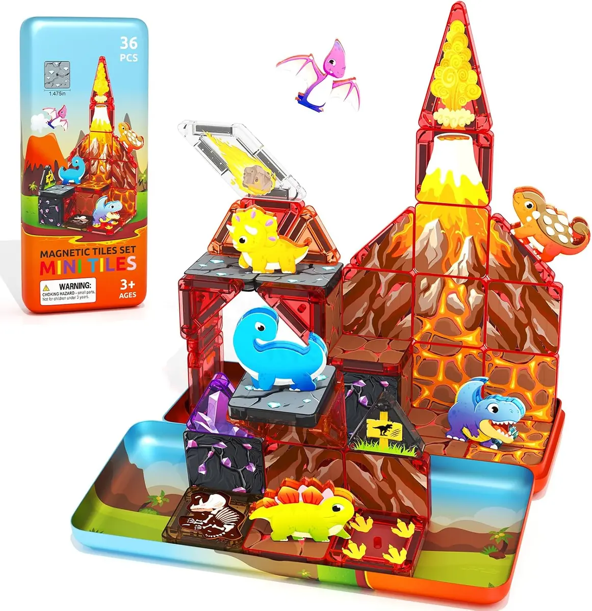 Minecftoy Dinosaur 36-Piece Mini Magnetic Tiles Set