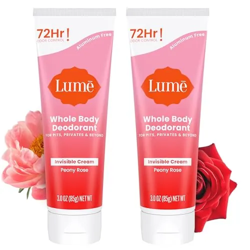 Lume Whole Body Deodorant, Cream Tube - 3 oz, 2 Pack (Peony Rose)