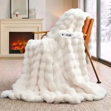 Cozy Bliss 50" x 60" Heated Bubble Faux Fur Electric Throw Blanket