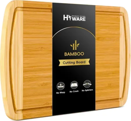 Hiware 16" x 10" Bamboo Cutting Board w/ Juice Groove Side Handles