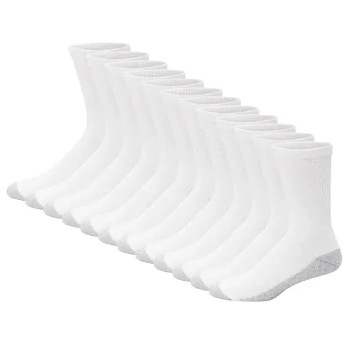 12-Pair Hanes Mens Double Tough Socks (White/Grey Foot Bottom)