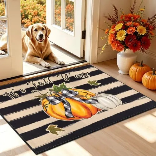 Vaukki Fall Pumpkin Entryway Doormat, 32" x 48"