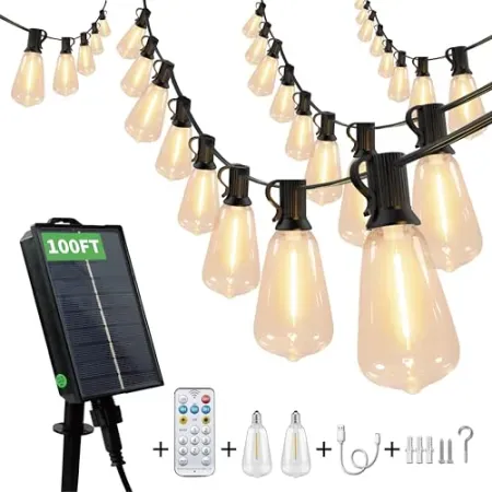 100' Outdoor Solar Powerd LED String Lights w/ Remote