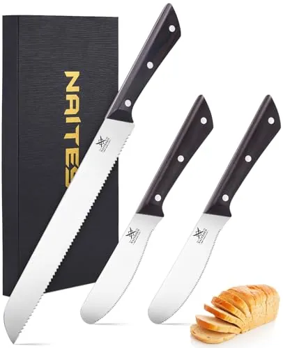 Naitesen 3-Piece Serrated Bread and Butter Knife Set