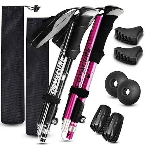Covacure 7075 Aluminum Tri-Fold Hiking Poles, Adjustable, 2-Pack