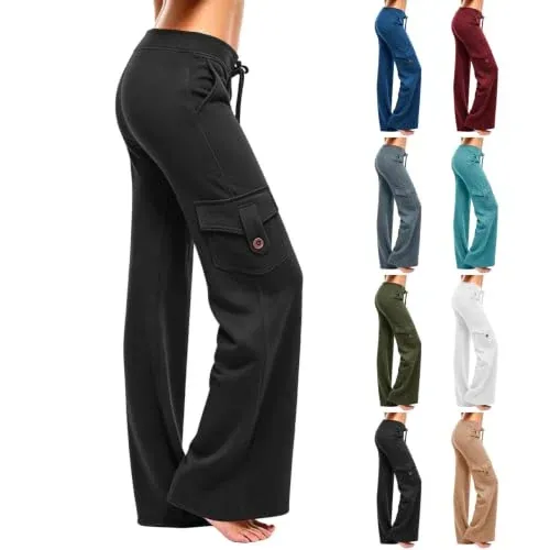 Women Fleece Lined Cargo Yoga Pants with Pockets