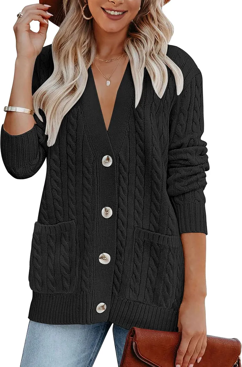 MEROKEETY Cable Knit Cardigan Sweater