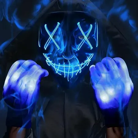 Max Fun Halloween Light-Up Face Mask w/ Glowing Gloves