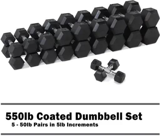 CAP Rubber Hex Dumbbell Set 550lb