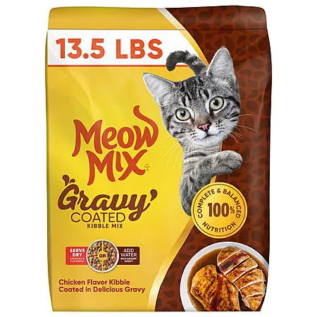 13.5-Lb Meow Mix Dry Cat Food (Gravy Coated Chicken or Gravy Bursts Salmon)