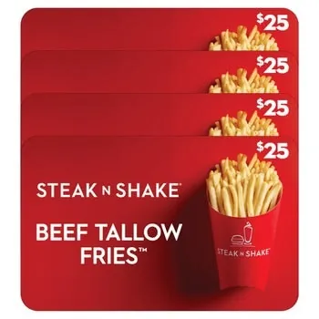 Four $25 Steak 'N Shake Gift Cards ($100 Value)