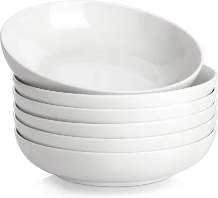 6-Pack 42oz MALACASA Porcelain Wide Shallow Pasta Bowls