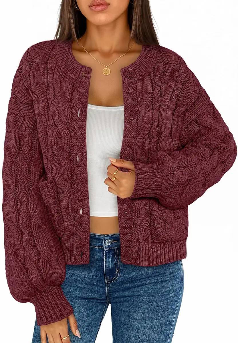MEROKEETY Cable Knit Cardigan Sweater