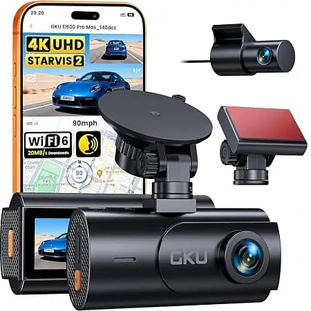 GKU 4K D600 Pro Max Dual Dash Cam Front & Rear Camera w/ STARVIS 2 Sensor