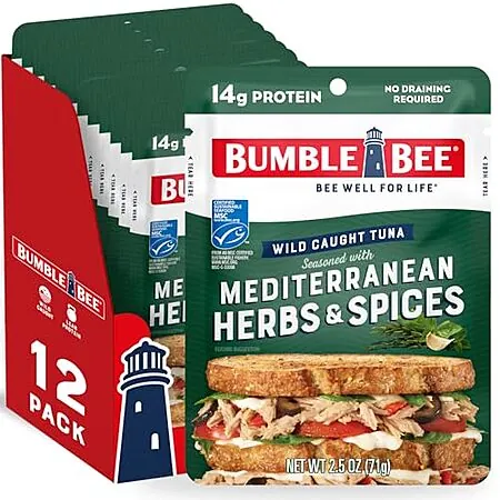 Select Accts: 12-Pk 2.5oz Bumble Bee Wild Caught Tuna (Mediterranean Herbs & Spices)