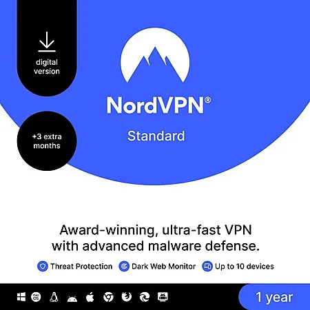 15-Mon NordVPN Internet Security/Privacy Software (10-Devices Digital Download)