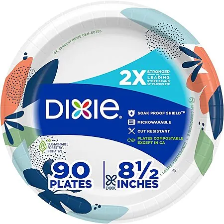 90-Ct 8.5" Dixie Microwavable Soak-Proof Paper Plates