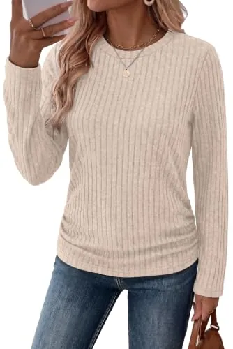 WIHOLL Womens Long Sleeve Side Ruched Tops