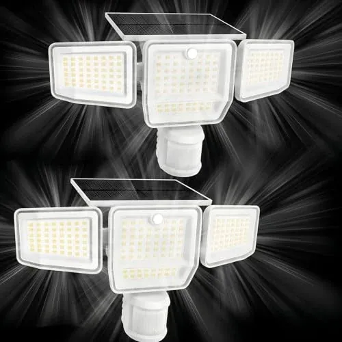 6000LM Solar Flood Lights Outdoor, 4 Heads with Large Motion Sensor 2-Pack