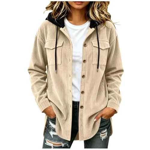 Women Hooded Corduroy Jacket