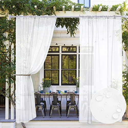White Waterproof Outdoor Sheer Curtains