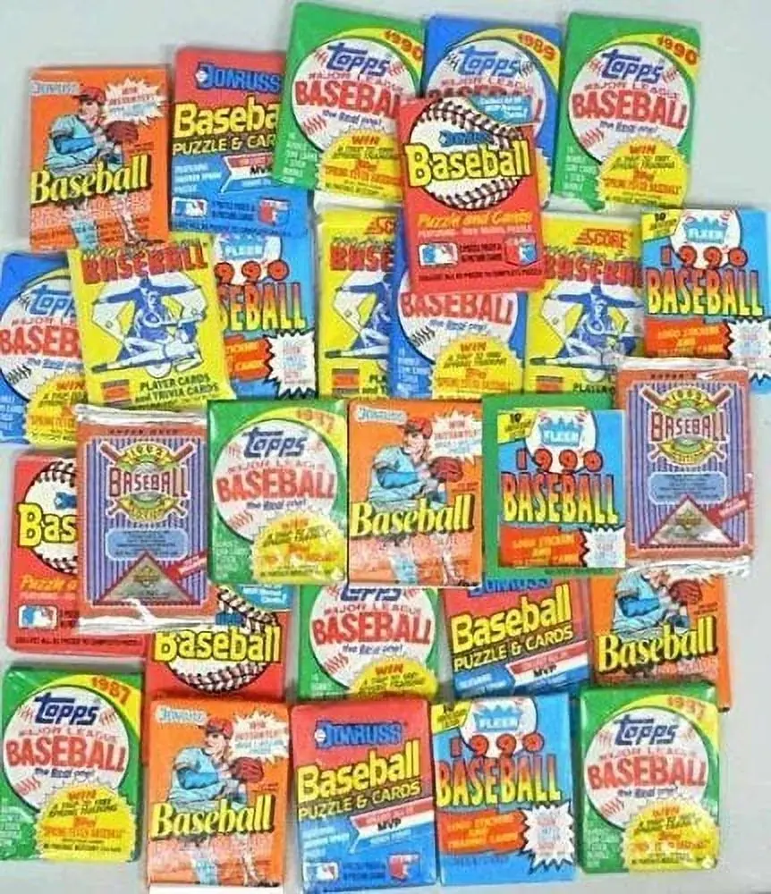 100 Vintage Baseball Cards in Old Sealed Wax Packs