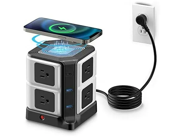 Bestek Power Strip Tower w/ Wireless Charger & USB-C