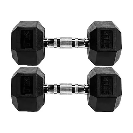 Pair of 25-Lbs Fitvids Rubber Encased Hex Dumbbell